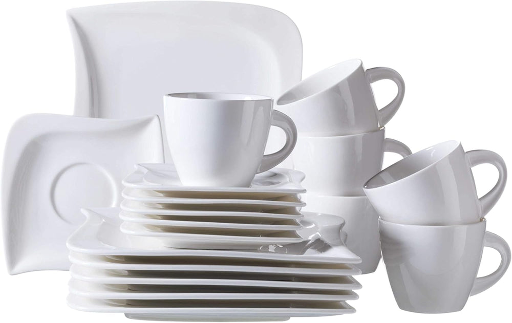 Verso de Mäser, Série La Musica, Service à café 18 pièces, Service de table en porcelaine pour 6 personnes, 921172, Blanc
