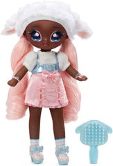 N / A! N / A! N / A! SurpriseTeens Modepuppe - Sammlerpuppe - Puppe en peluche douce 28 cm, inspirée du mouton - Aux cheveux roses - Lila Lamb