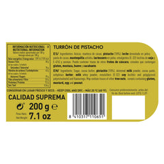 Touron artisanal chocolat pistache, 200g, texture crémeuse, qualité supérieure, ingrédients fins, goût authentique, le touron le plus cher au monde