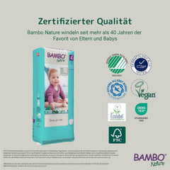 Scutece pentru bebeluși Bambo Nature, mărimea 4 (7-14 kg) - 48 bucăți. Scutece premium cu protecție îmbunătățită împotriva scurgerilor | Confort și libertate supreme pentru copiii activi | Scutece testate dermatologic