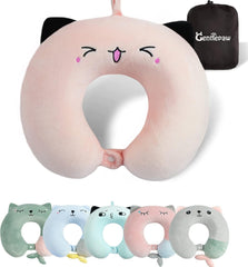Pernă pentru gât, pernă pentru gât copii pentru călătorii cu avionul, mașina, trenul, pernă de călătorie cu spumă de memorie pentru adulți, pernă în formă de U cu motiv drăguț de animale, pernă Capac detașabil (roz2) Perne ortopedice cervicale Naty Shop Roz2