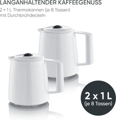 Machine à expresso Severin avec filtre et 2 carafes thermiques, machine à expresso avec couvercle, versement sans goutte, maintien longue température, arrêt automatique, 1000 W, env. 1 litre, blanc, KA 9309