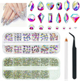 2630 pierres scintillantes en cristal AB pour ongles, 120 12 types de grosses pierres scintillantes + 2510 pierres rondes en verre K9 de 6 tailles pour ongles, strass, designs d'ongles, breloques pour ongles pour l'art du visage