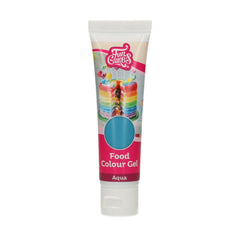 Funcakes Food Color Gel Aqua : Colorant alimentaire hautement concentré pour pâte, crème, fondant et pâte d'amande. Dosage facile. Une seule goutte pour créer des couleurs vibrantes. Halal. 30g.