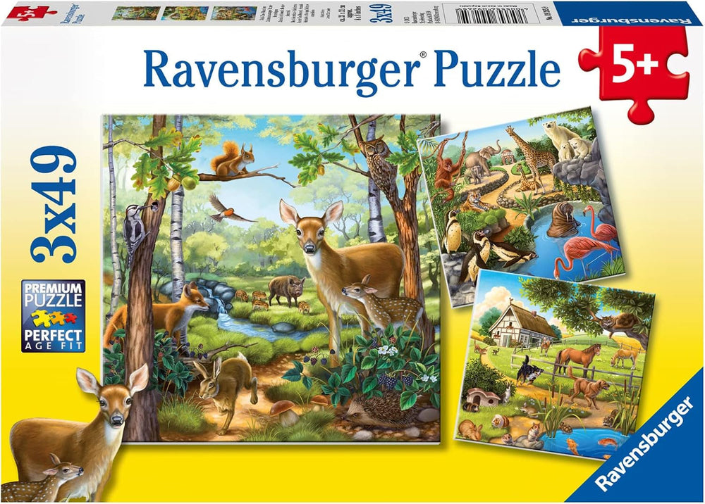 Ravensburger Puzzle pour enfants - 09265 Forêt/Zoo/Animaux - puzzle pour enfants à partir de 5 ans, avec 3X49 pièces Puzzle Naty Shop Titre par défaut