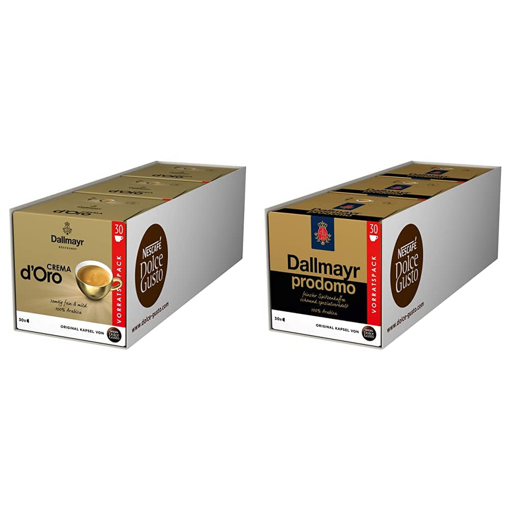 Dallmayr Crema d´Oro, XXL-Vorratsbox, 90 Kaffeekapseln, Feine Crema und vollmundiges Aroma (3 x 30 Kapseln) & Dallmayr Prodomo, XXL-Vorratsbox, 90 Kaffeekapseln (3 x 30 Kapseln)