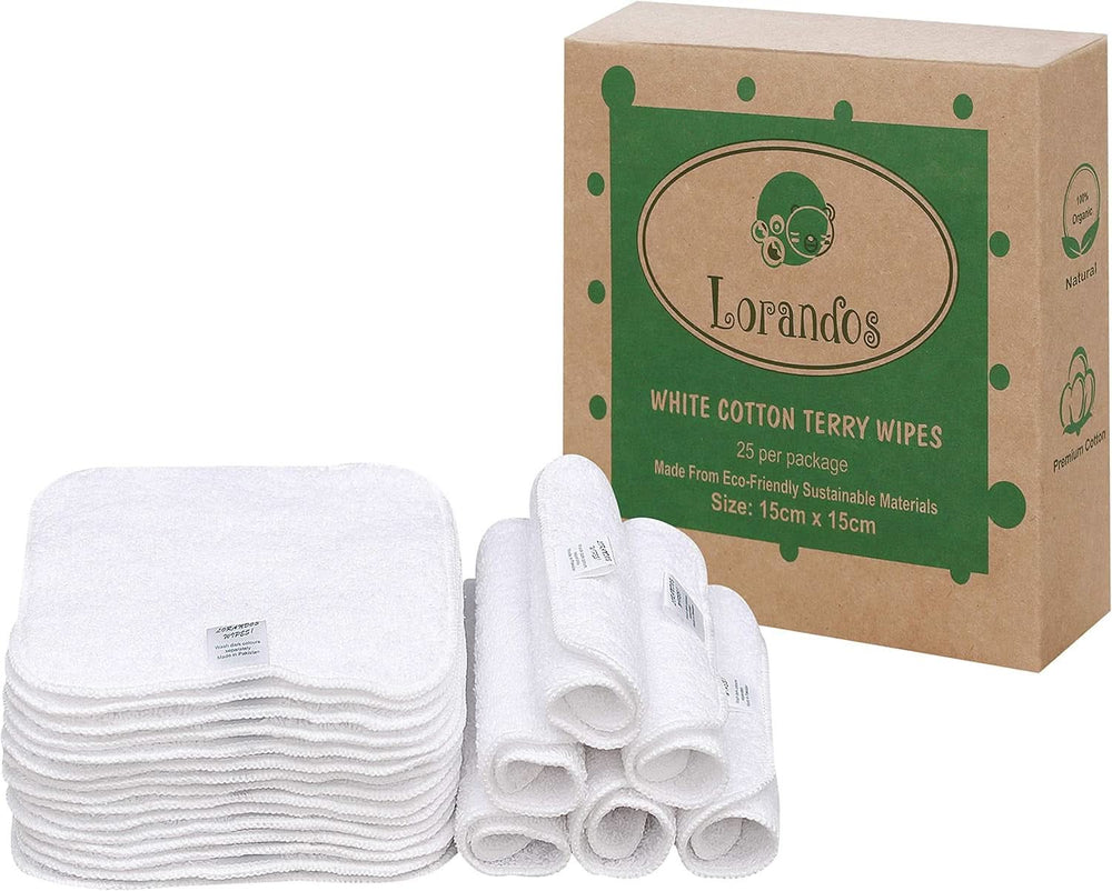 Lingettes réutilisables pour enfants 100% coton éponge (Lot de 25 - 15X15Cm - blanc) non parfumées, lavables, ultra douces et super absorbantes Mère et Enfant Naty Shop