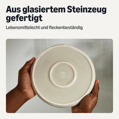 Amazon Basics Service de table en grès émaillé, 18 pièces, 6 ensembles complets, passe au lave-vaisselle, ivoire