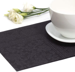 50 serviettes Collection ROYAL pli 1/4 40 X 40 noir "Ornements"