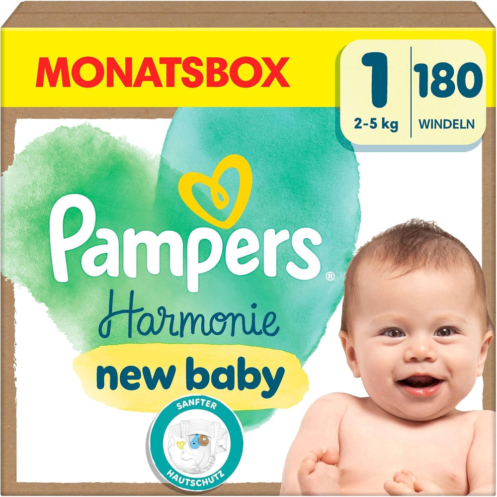 Couches Pampers Harmony taille 1, 180 couches, 2kg-5kg, protection douce de la peau avec protection 100% Pampers
