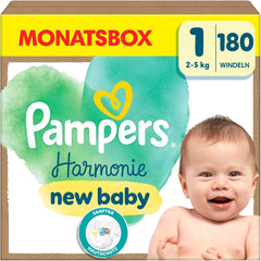 Couches Pampers Harmony taille 1, 180 couches, 2kg-5kg, protection douce de la peau avec protection 100% Pampers