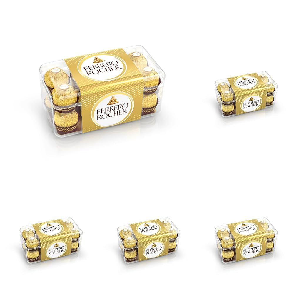 Ferrero Rocher - Spécialité pralinée croquante et crémeuse aux noix - 5 paquets de 16 pralines individuelles chacun