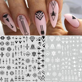 12 Blatt Nagelsticker Geometrisch Nagelaufkleber Selbstklebend Schwarz-Weißes Mysteriöses Dreieck Nail Art Sticker Dekoration Nageldesign Zubehör