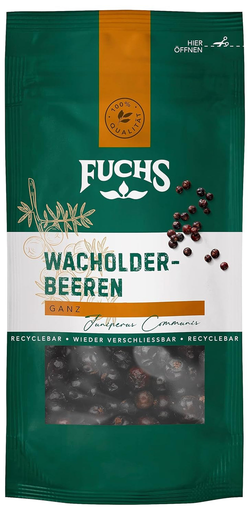 Fuchs Gewürze - Wacholderbeeren im wiederverschließbaren, recyclable Beutel - aus natürliche Ingrédient - 12,5 g