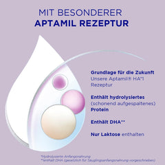 Aptamil HA 1 – Mélange de lait de consommation, avec DHA, sans lactose, sans huile de palme, poudre de bébé, poudre de lait, 1x 800 g (emballage avec 4)