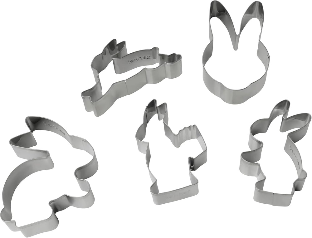 Lot de 5 moules à biscuits lapin de Pâques, moules à biscuits, moules à biscuits et fondants, moules à biscuits en acier inoxydable de haute qualité, ustensiles de cuisine, couleur : argent