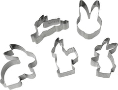 Lot de 5 moules à biscuits lapin de Pâques, moules à biscuits, moules à biscuits et fondants, moules à biscuits en acier inoxydable de haute qualité, ustensiles de cuisine, couleur : argent