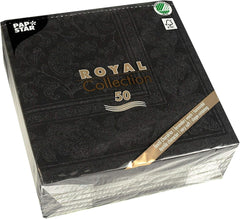 50 serviettes Collection ROYAL pli 1/4 40 X 40 noir "Ornements"