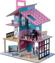 Olivia's Little World 360 Maison de poupée en bois pour enfants, poupées de 8,9 cm et 12 accessoires, multicolore TD-13260C