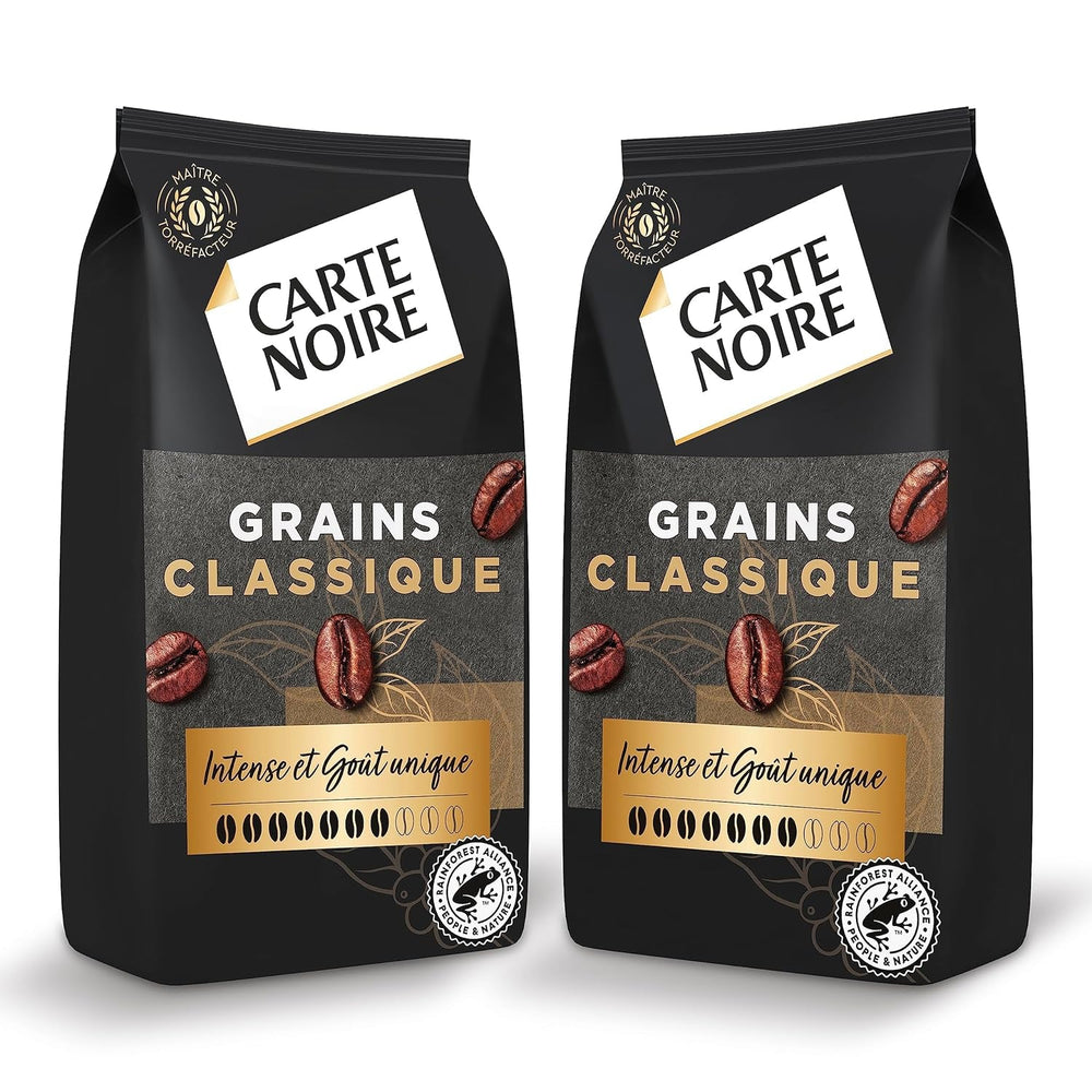 Black Card - Cafea în boabe - Clasică - Arabica pură - Certificată Rainforest Alliance - 2 pliculețe a câte 1 kg fiecare