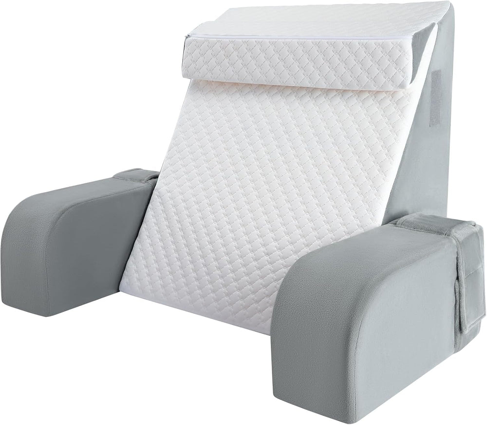 Grand oreiller de lecture avec barre de poignée, mousse haute densité, oreiller ergonomique pour le dos, accoudoirs, support de cou et appui-tête, coussin de siège inclinable pour dormir, jouer, regarder la télévision, pour lit et canapé