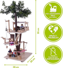 Cabane dans les arbres en bois Everearth - Maison de poupée pour enfants à partir de 3 ans - Maison de jeu durable avec accessoires - Certifié Fsc® - Jouet en bois parfait pour un jeu imaginatif - Meubles de maison de poupée EE33767 Naty Shop