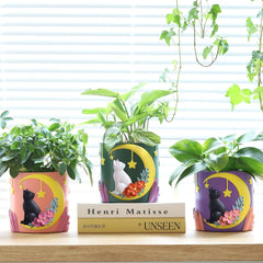 GUGUGO Pots de Fleurs Chat Lune Mignon, Pot de Fleur Unique avec Drainage, Couleurs Arc-en-Ciel, Petits Pots de Plantes d'intérieur, Pots de Jardin Succulents Amusants, Cadeau, Décoration de la Maison (C)
