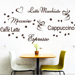 Wandtattoo Kaffee-Sorten I braun I Herz Kaffeetasse Kaffeebohnen Küche Esszimmer Sticker Aufkleber Wandaufkleber Wandsticker G006