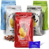 Set de degustare Gorilla Coffee & Espresso 5 x 1000g | Gorilla: Super Bar Crema, Coffee House Blend, Delicato, Café Creme, Super Bar | + Produse de patiserie Jassas