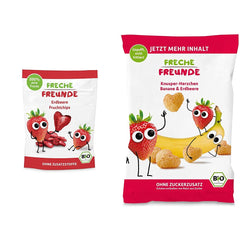 Chips de fruits biologiques 100 % fraises Chips de fraises lyophilisées paquet de 12 (12 x 12 g) et cœurs croustillants banane et fraise collation biologique pour enfants et bébés (9 x 30 g) 270 g