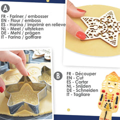 ScrapCooking - Set d'Emporte-pièces + Embosseur Casse-Noisette en Bois - Emporte-pièce de Noël en Acier Inoxydable pour Biscuits en Relief - Accessoire de Moule de Cuisson Sablé - Couleur Or - 2097