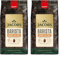 Jacobs Barista Crema Intense Café en grains 1 kg – Intense, Chocolat noir et noix de pécan, Arabica et Robusta, Intensité 7/10, idéal pour Café Crema (Pack de 2)
