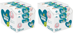 Lingettes Pampers Sensitive pour bébé, 624 lingettes (12 x 52), non parfumées, pour un nettoyage doux et doux (paquet de 2)