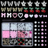 3D Anhänger Mit Schmetterlings Kirschstern Nagel Edelsteinen Mit Pinzette, Schleifen, Herz, Blume, Nagel Strassanhänger Für Maniküre, DIY-Bastelzubehör