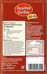 Bamboo Garden - Mélange d'assaisonnements Teriyaki, Gewürzmischung für Teriyaki, Pour 4 Portions, Sans Geschmackverstärker und Konservierungsstoffe, 1 x 25 g (Verpackungsdesign kann abweichen)