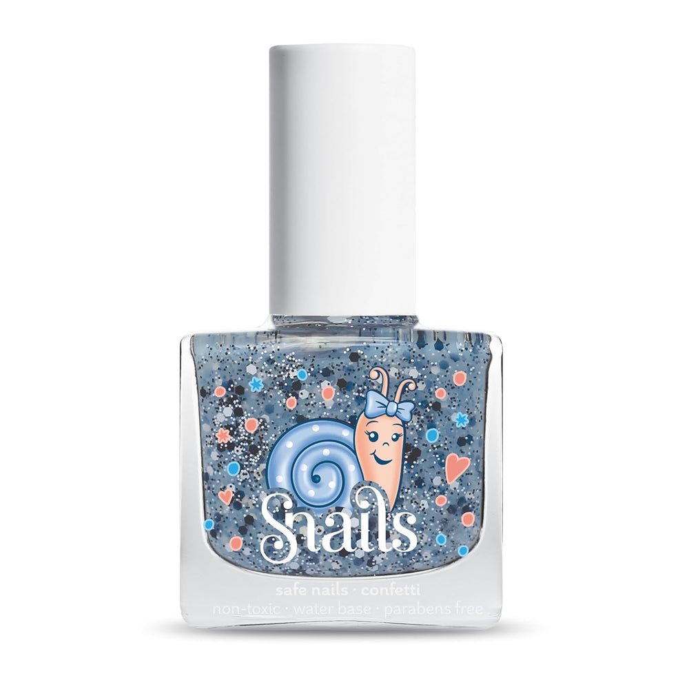 Snails 516202 Top Coat Confetti Blue Vernis à ongles pour bébé, à base d'eau, lavable, sûr, végétalien