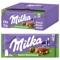 Milka Chocolat au lait alpin aux noisettes entières - Chocolat aux noix croquantes - 17 x 95g