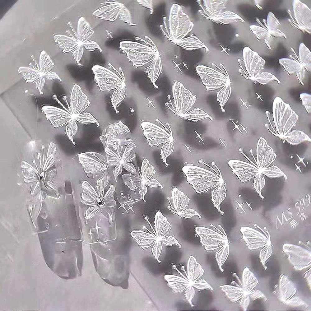 Aurora Muschel Schmetterling Nagelsticker Weiß Schmetterlinge Nail Sticker Gelee Relief Butterfly Nagelaufkleber Y2K Papillons Nagel Sticker Nägel Nageldesign Nagel Zubehör Nail Art Stickers Nailart