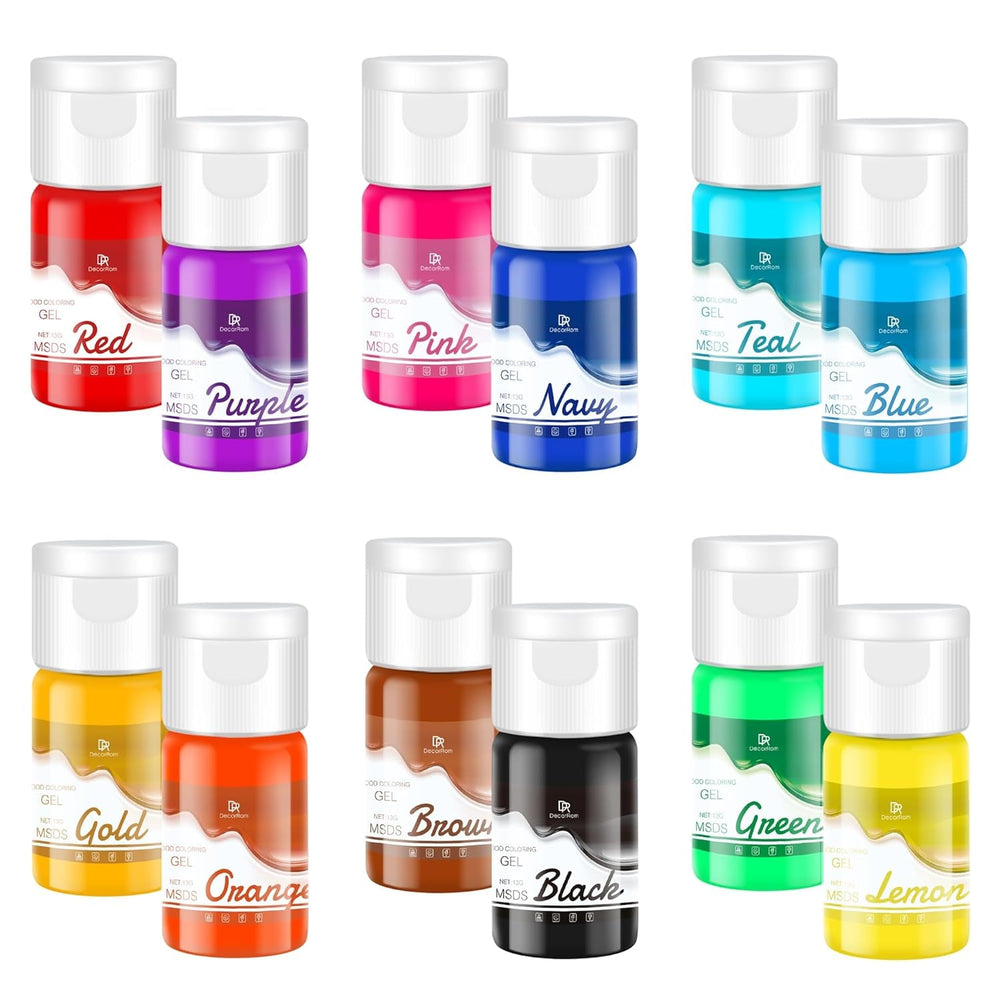Lebensmittelfarbe Gel - 12 Farben Konzentrierte Gel Lebensmittel Farben for Kuchen Dekoration, Backen, Kekse, Macaron - Zuckerfree Food Coloring For Getränken, Tortendeko, DIY Slime, Osterei - 10Ml Je Naty Shop 10 Ml (12Er Pack)