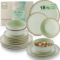 SÄNGER Rio Mint | Set de veselă din gresie pentru 6 persoane, 6 farfurii, 6 farfurii de desert, 6 boluri, verde mentă | COLECȚIA VALUE