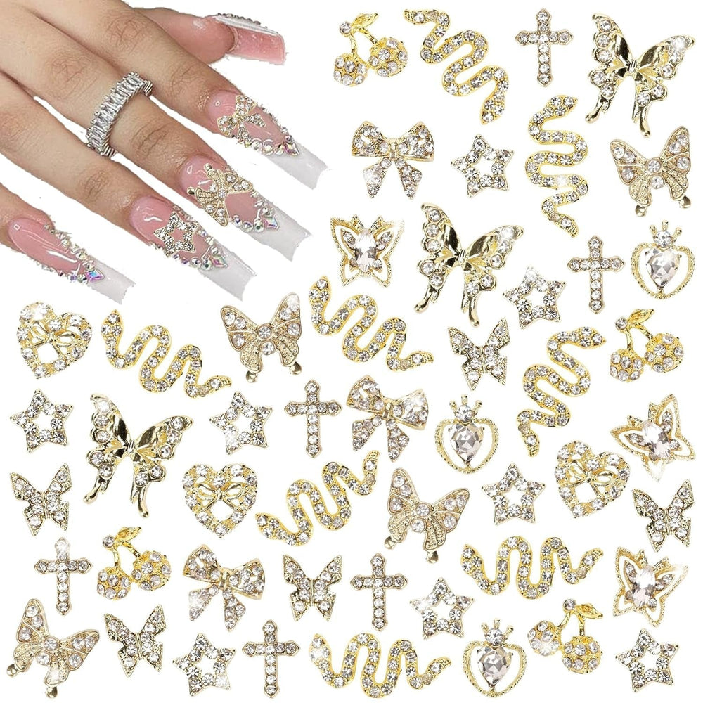 24 pièces Nagel-Charms, Y2K-Legierung, Nail Art, Strass-Charms, 3D-Herz, Schleife, Schmetterling, Charm Mit Strasssteinen, Kirsch-Nagel-Edelsteinen, Glänzender Schmuck