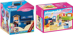 Dollhouse 70985 Casă de păpuși pliabilă cu mâner, jucărie pentru copii de la 4 ani și peste & Dollhouse 70209 Cameră pentru adolescenți cu figurină fetiță și accesorii, 4 ani și peste