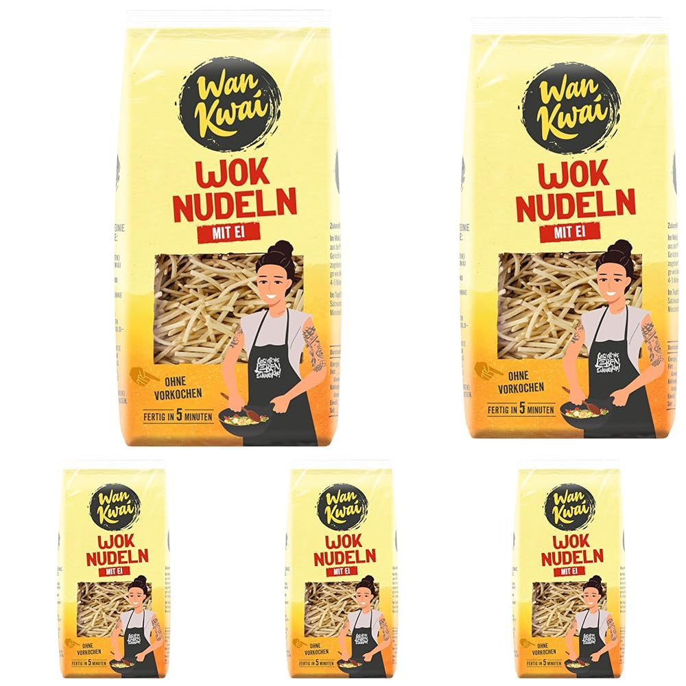 Nouilles Wan Kwai Wok 250g : Des délices frits avec de vrais œufs, préparés en un instant pour de délicieux repas poêlés. Simple, savoureux, asiatique ! (Paquet de 5)