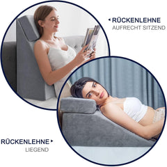Oreiller de lecture et oreiller en plumes pour rehausseur de jambes, oreiller en mousse à mémoire de forme pour le cou, le dos et les jambes, oreiller amovible multifonctionnel pour lit, canapé, assis, dormir et se reposer (gris)