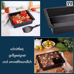 Chg SET 341-46-60 Extra Tiefe Ofenform (7,0 Cm) "Emaille" Mit Profi-Pfannenwender", Schwarz Gesprenkelt Moules et plaques pour la pâtisserie Naty Shop