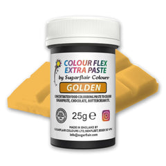 Pâte colorante alimentaire Sugarflair Colourflex Extra Paste Golden - Colorant alimentaire comestible pour crème au beurre, chocolat, pâte à sucre, glaçage, fondant, mélanges à gâteaux, pâte et plus - 25g