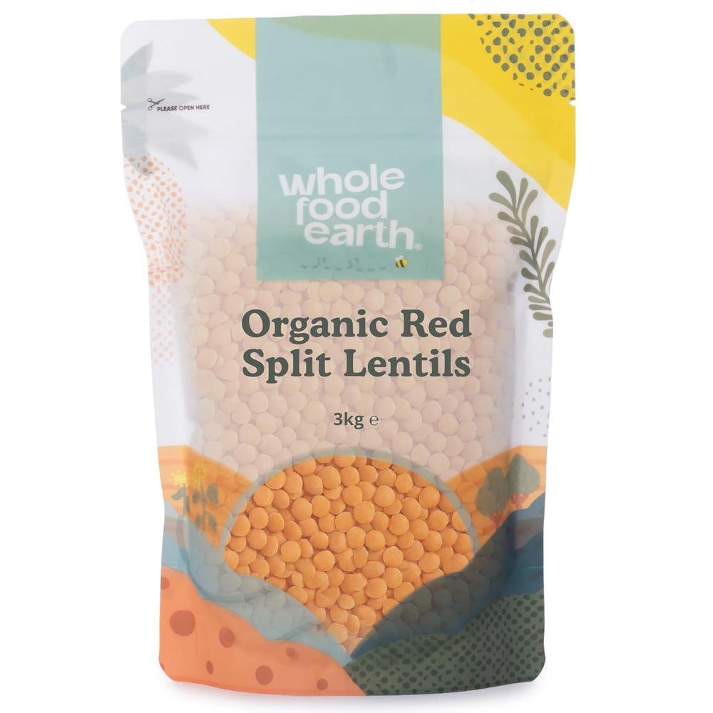 Linte roșie despicată organică Wholefood Earth 3 kg fără OMG Vegan Bogat în fibre Bogat în proteine Din agricultură organică controlată