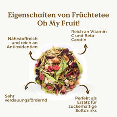 Ceai de fructe BIO Oh My Fruit 100 g (50 de cești) | Ceai de fructe vrac cu mere, hibiscus, zmeură, portocale și frunze de stevia REPLANTEA