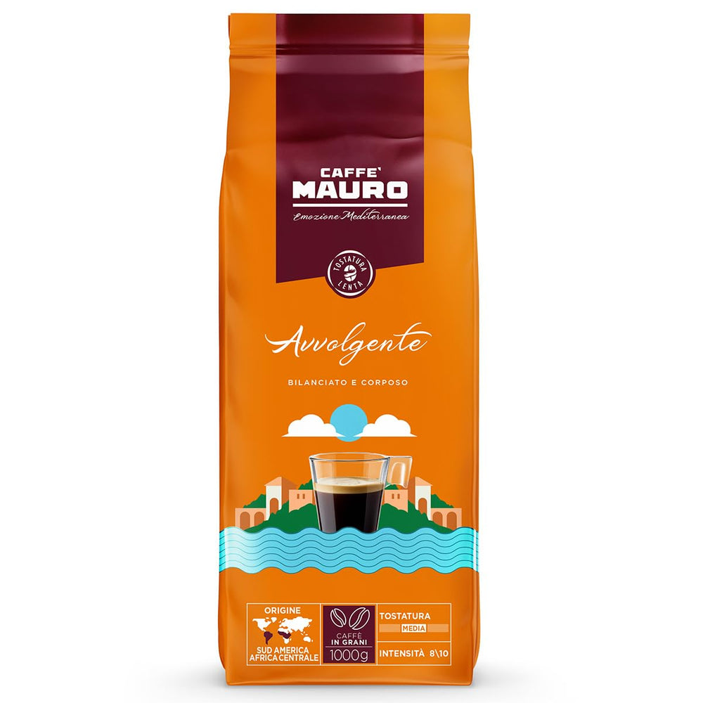 Caffè Mauro Torrefazione – Kaffeebohnen – 1 kg – Avvolgente Mischung – Medium Röstung – Intensität 8/10 – Made in Italy – 1kg Packung