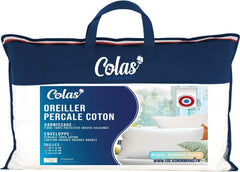 Oreiller, Coton, Percale, 50 X 70 cm, Finition Fine, Confort, Percale, 100% Coton, Haute Qualité, Doux, Fabriqué en France, Blanc 73130220 Naty Shop Oreillers Standard Titre par Défaut